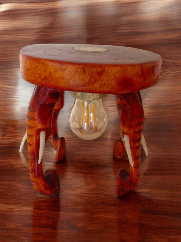 Four-Headed Elephant Wooden LED Lamp