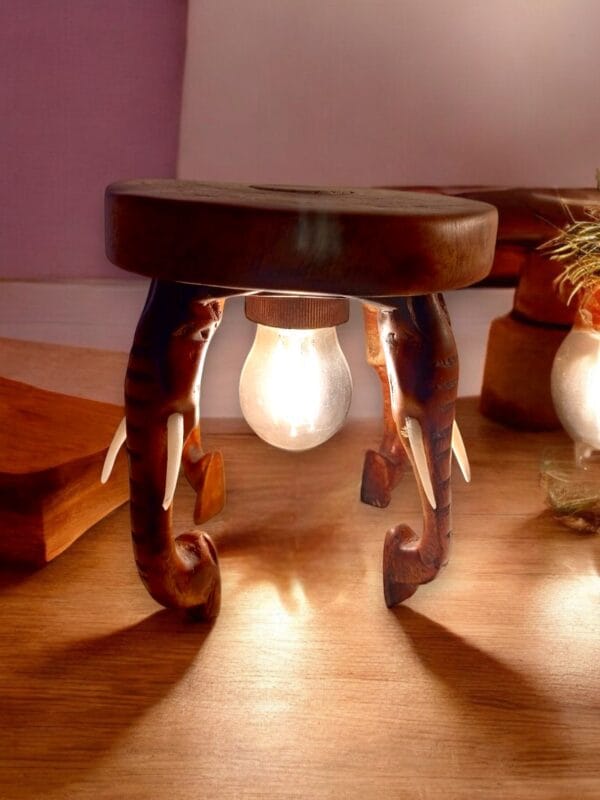 Four-Headed Elephant Wooden LED Lamp
