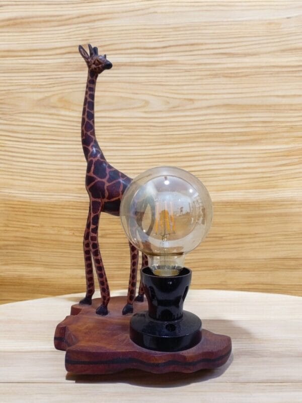 Hand-Carved Wooden Giraffe LED Edison Lamp
