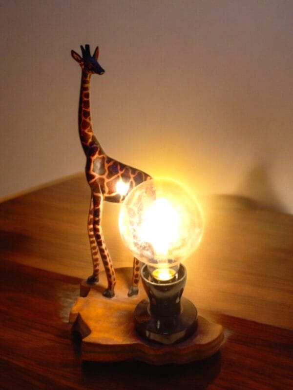 Hand-Carved Wooden Giraffe LED Edison Lamp