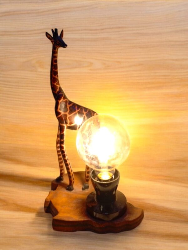 Hand-Carved Wooden Giraffe LED Edison Lamp
