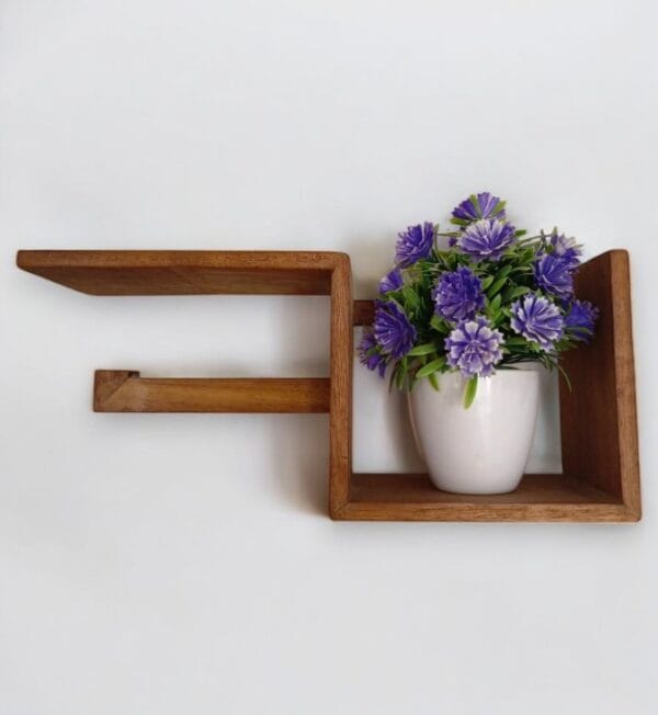 Compact Natural Wood Bathroom Shelf